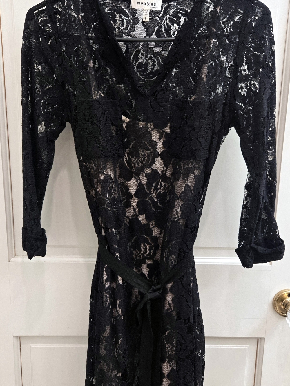 Monteau Black Floral Lace Sheath Dress-Small